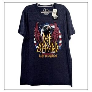 Chaser Men‎ Shirt 2XL T Shirt Def Leppard Rocks Americas Band Short Sleeve Blue